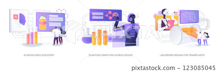 AI and Quantum Advancing Medicine abstract concept vector illustrations. 123085045