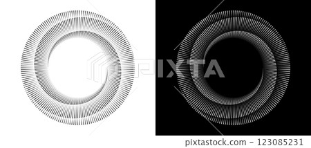 Spiral with lines as dynamic abstract vector background or logo or icon. Black spiral on white background and white spiral on black background. Spiral with lines as dynamic abstract vector background or logo or icon. Black spiral on white background and white spiral on black background. 123085231