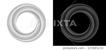 Spiral with lines as dynamic abstract vector background or logo or icon. Black spiral on white background and white spiral on black background. 123085232