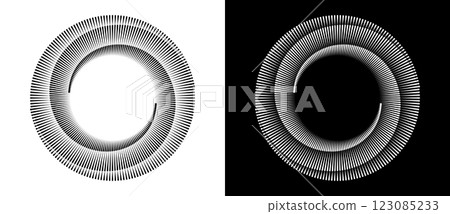 Spiral with lines as dynamic abstract vector background or logo or icon. Black spiral on white background and white spiral on black background. 123085233