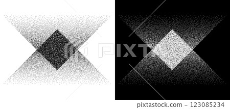 Modern abstract background with stipple corners of a triangles. Black shape on a white background and the same white shape on the black side. Modern abstract background with stipple corners of a triangles. Black shape on a white background and the same white shape on the black side. 123085234