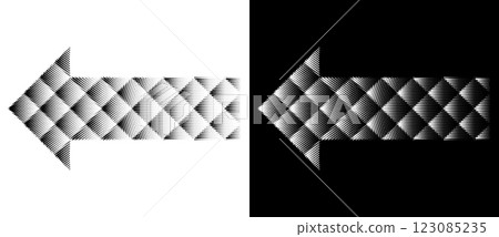 Halftone arrows on white and black backgrounds. Digital art dotted dynamic arrows. Halftone arrows on white and black backgrounds. Digital art dotted dynamic arrows. 123085235