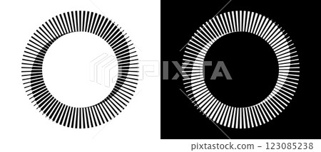 Spiral with lines as dynamic abstract vector background or logo or icon. Black spiral on white background and white spiral on black background. 123085238