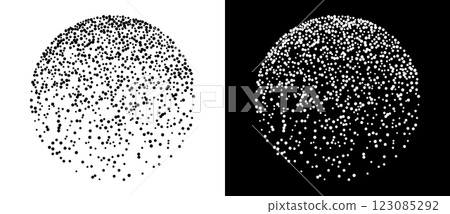 Abstract background with dotted circles. Random stipple dots background. Black shapes on a white background and the same white shapes on the black side. 123085292