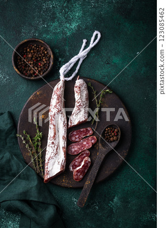 Salami sausage fuet with spice 123085462