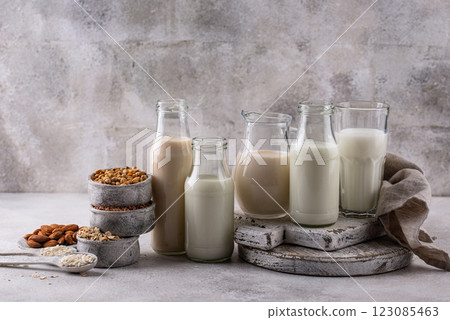 Plant based vegan non dairy alternative milk Plant based vegan non dairy alternative milk 123085463