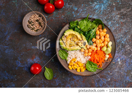 Poke bowl with shrimps 123085466