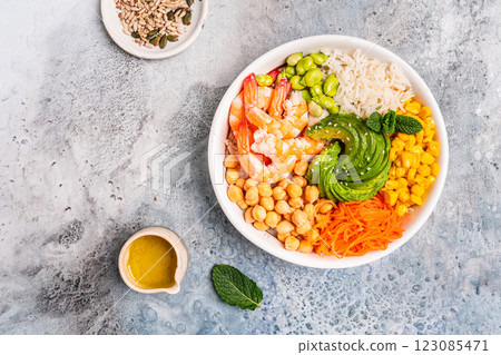 Poke bowl with shrimps 123085471