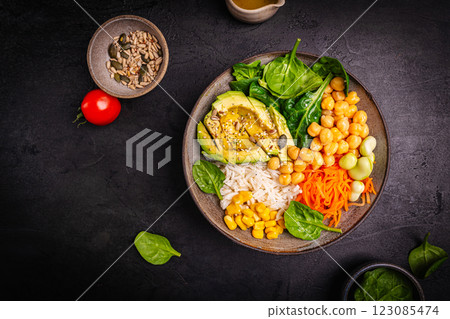 Poke bowl with shrimps 123085474