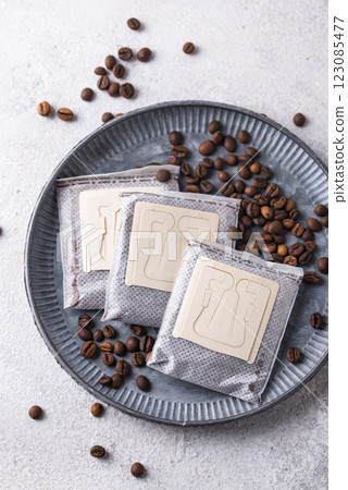 Close-up of drip coffee paper bag 123085477