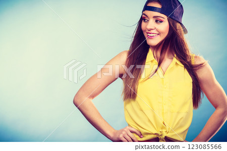 Portrait of joyful trendy girl. 123085566