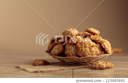 Oatmeal cookies on a kitchen table. Oatmeal cookies on a kitchen table. 123085691