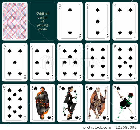 Original design of playing cards. All cards are of the spade suit. Standard poker deck Original design of playing cards. All cards are of the spade suit. Standard poker deck 123086095