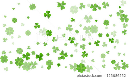 Green White St. Patricks Day BG. Flying clover leaves. 123086232