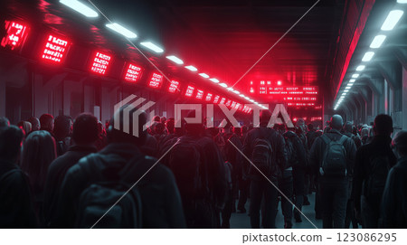 Crowded metro station comes to a standstill due to artificial intelligence intervention during peak hours 123086295