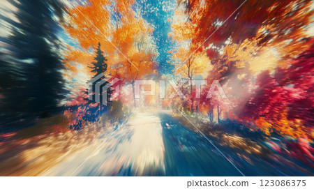 Vibrant dreamlike landscape transformed by artificial intelligence in a bright autumn forest Vibrant dreamlike landscape transformed by artificial intelligence in a bright autumn forest 123086375