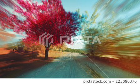 Dreamlike journey through a vibrant landscape transformed by AI into surreal colors and shifting realities Dreamlike journey through a vibrant landscape transformed by AI into surreal colors and shifting realities 123086376