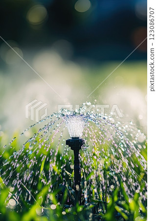 Efficient field irrigation system watering green crops, vibrant and fresh agricultural scene. Efficient field irrigation system watering green crops, vibrant and fresh agricultural scene. 123086707