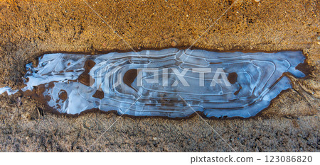 Frozen water on the ground, pattern of ice Frozen water on the ground, pattern of ice 123086820