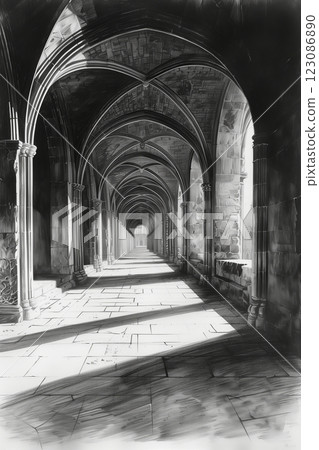 A stunning vaulted archway illuminated by soft light, creating an ethereal atmosphere. 123086890