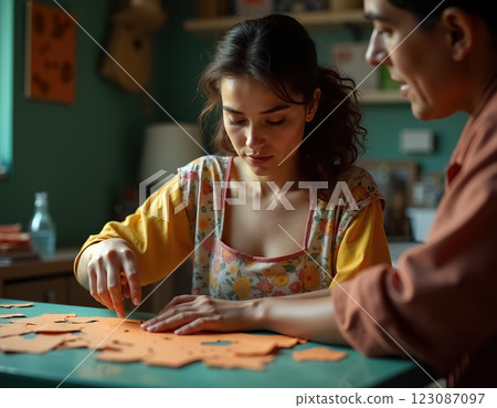 Crafting Art for Dia de Muertos with Family Celebrating Mexican Tradition 123087097