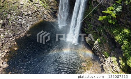 The Saltos do Rio Preto, two stunning waterfalls, known as Saltos, are located in the Chapada dos Veadeiros National Park, in the state of Goias, Brazil. They are formed by Rio Preto River 123087213