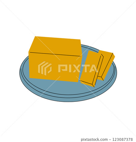 Butter on a plate. Sliced farm products. 123087378