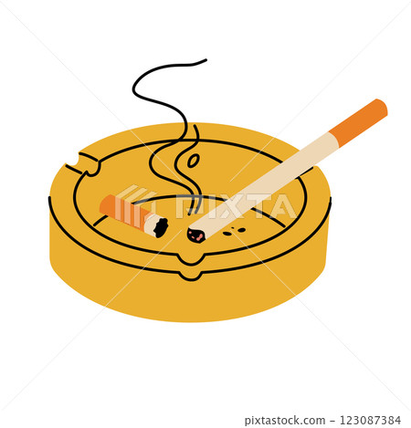 Ashtray with smoked cigarettes and ashes. 123087384