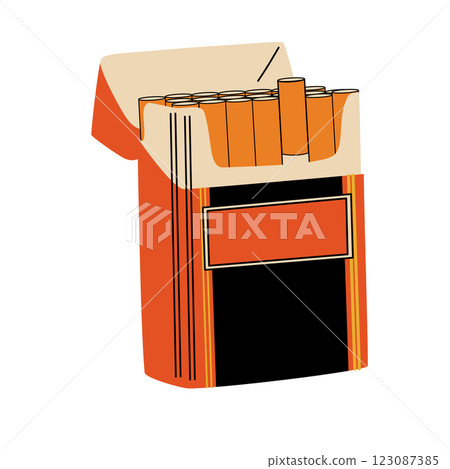 An open pack of cigarettes. An open pack of cigarettes. 123087385