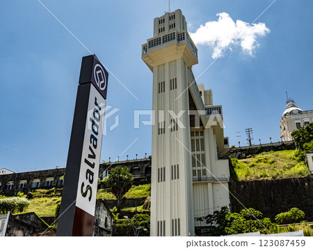 The beautiful and emblematic art deco Elevador Lacerda connects the Cidade Alta with Comercio via four elevators traveling 72m in 30 seconds 123087459