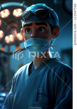A focused surgeon in scrubs prepares for a critical operation in a modern medical facility. 123087588