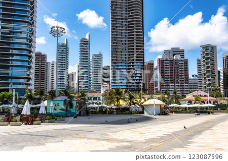 The modern beachfront skyscrapers and pier of Meireles Beach on the Atlantic Ocean in Fortaleza, Ceara, Brazil 123087596