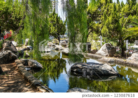 The Japanese garden, on Fortaleza's waterfront avenue, on Nautico beach at Fortaleza, Ceara, Brazil 123087618