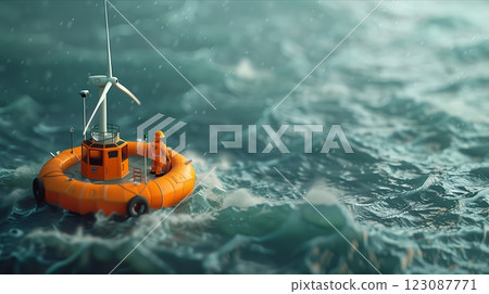 A lifeboat navigates through turbulent ocean waters, symbolizing resilience and exploration. 123087771