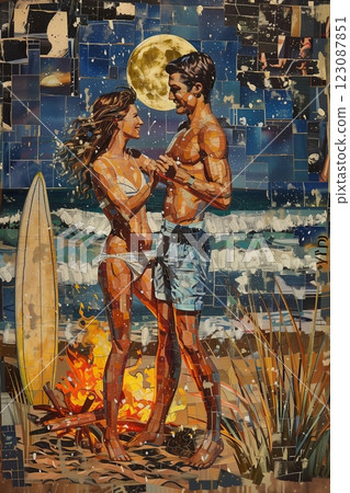 A romantic beach scene under the moonlight, capturing love and connection by the sea. A romantic beach scene under the moonlight, capturing love and connection by the sea. 123087851