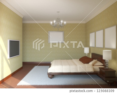 bedroom, interior visualization, 3D illustration 123088109