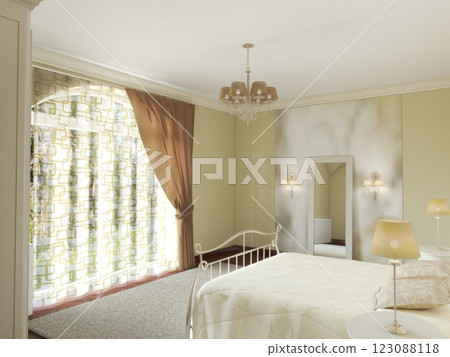 bedroom, interior visualization, 3D illustration bedroom, interior visualization, 3D illustration 123088118