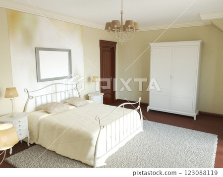 bedroom, interior visualization, 3D illustration bedroom, interior visualization, 3D illustration 123088119