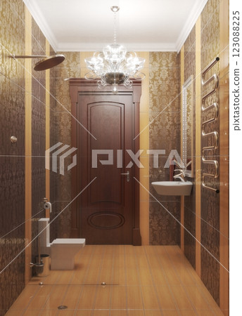 restroom, interior visualization, 3D illustration restroom, interior visualization, 3D illustration 123088225
