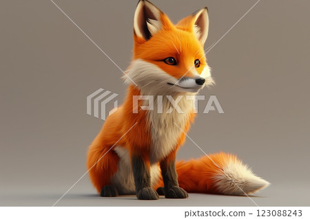 A cute orange fox sitting calmly with a fluffy tail and bright eyes. 123088243