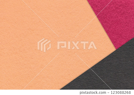 Texture craft coral paper background with purple and black border. Vintage abstract peach fuzz cardboard. 123088268