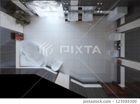 bathroom, interior visualization, 3D illustration 123088300