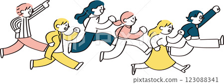 人們朝同一個方向奔跑的插畫 123088341