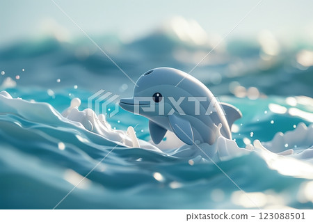 A playful dolphin leaps joyfully through vibrant ocean waves under a bright sky. A playful dolphin leaps joyfully through vibrant ocean waves under a bright sky. 123088501