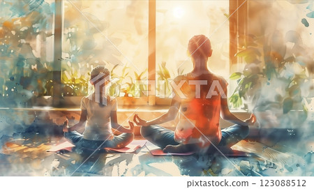 A serene moment of mindfulness and meditation between two individuals, fostering peace. 123088512