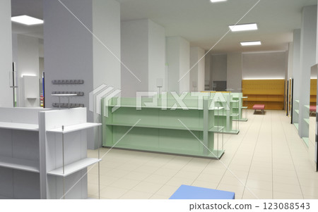 commercial premises, shop, interior visualization, 3D illustration 123088543
