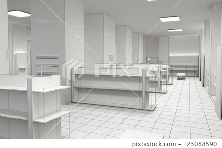 commercial premises, shop, interior visualization, 3D illustration 123088590