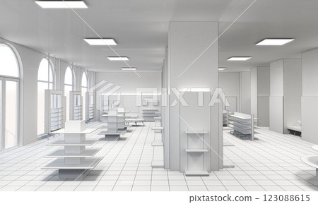 commercial premises, shop, interior visualization, 3D illustration 123088615