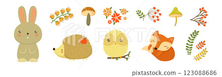 Autumn Forest and Woodland Object and Element Vector Set 123088686