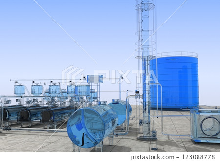 oil refinery, glass factory, exterior visualization, 3D illustration 123088778